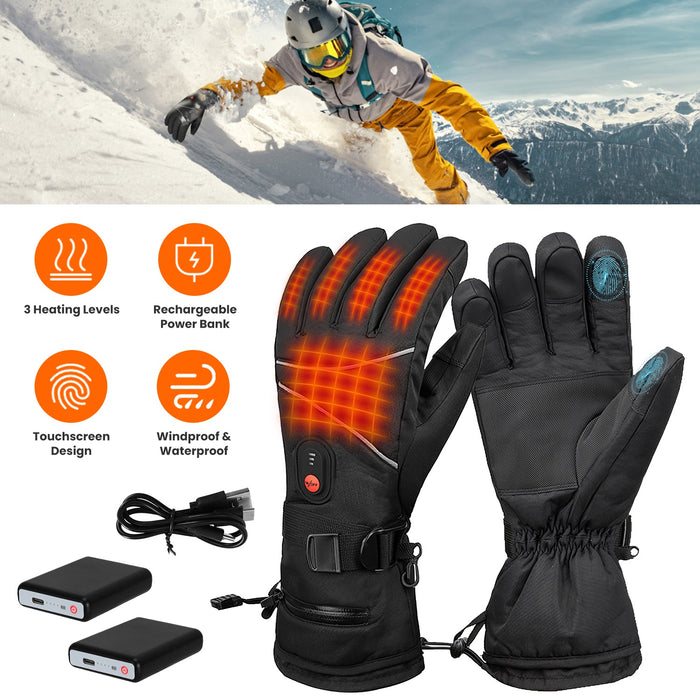 Heated Gloves, 5V 3000 mAh Rechargeable Heated Gloves for Men Women, Waterproof Battery Heated Gloves, Upgrade Non-Slip Electric Heating Gloves for Cycling Skiing Hiking Hunting