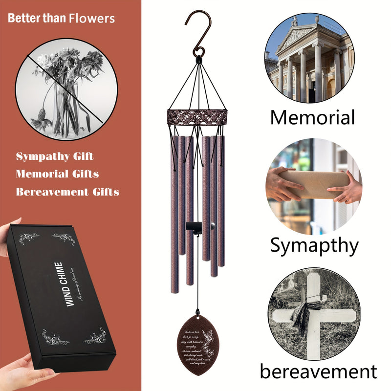 32 Inch Wooden Sympathy Wind Chimes - Bronze Garden Memorial